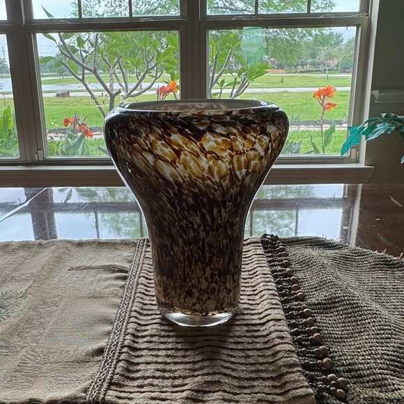 ๐HP๐ Hand Blown Tortoise Shell Leopard Translucent Art Glass Vase Tropical - Picture 6 of 15